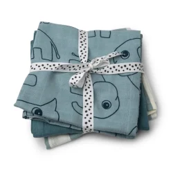 Hot Burp cloth 3 - pack - GOTS - Deer friends Blue Stofbleer