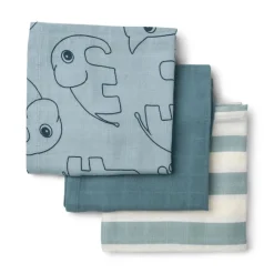 Hot Burp cloth 3 - pack - GOTS - Deer friends Blue Stofbleer