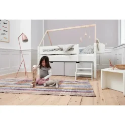 Outlet Enekltseng Nanna med høje skuffer i silver Børn Børnemøbler|Juniorsenge