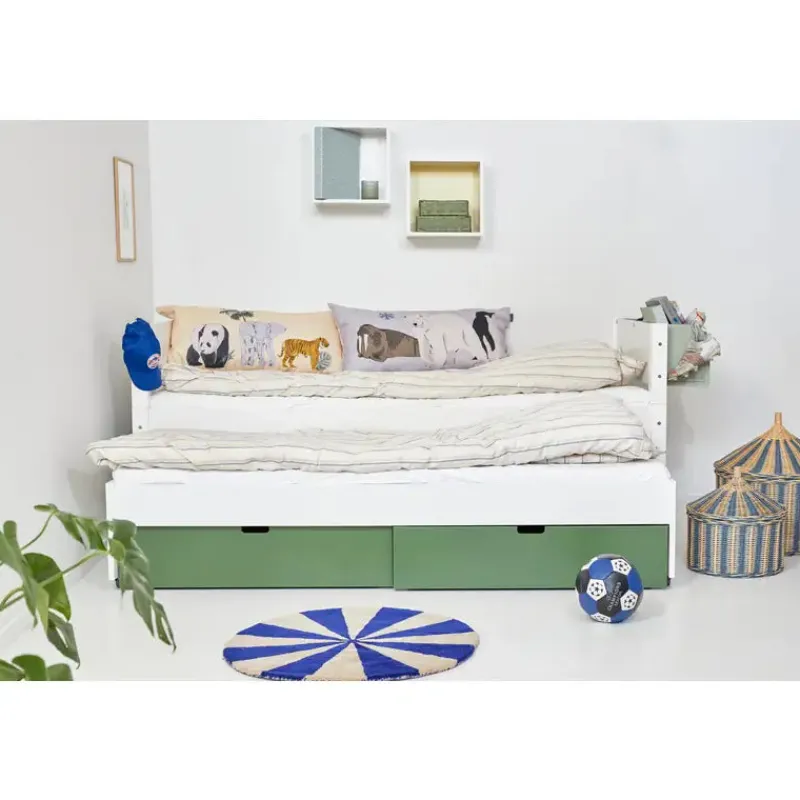 New Enkeltseng Luna med skuffer i Dark Green og udtræksseng Børn Børnemøbler|Juniorsenge