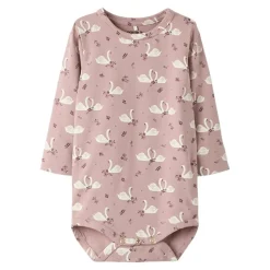 Clearance Langærmet body med svane print, str. 56-92 Tøj