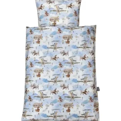 Discount NM Baby sengelinned - lyseblå m/ beige og brune helikoptere Børn Sengetøj